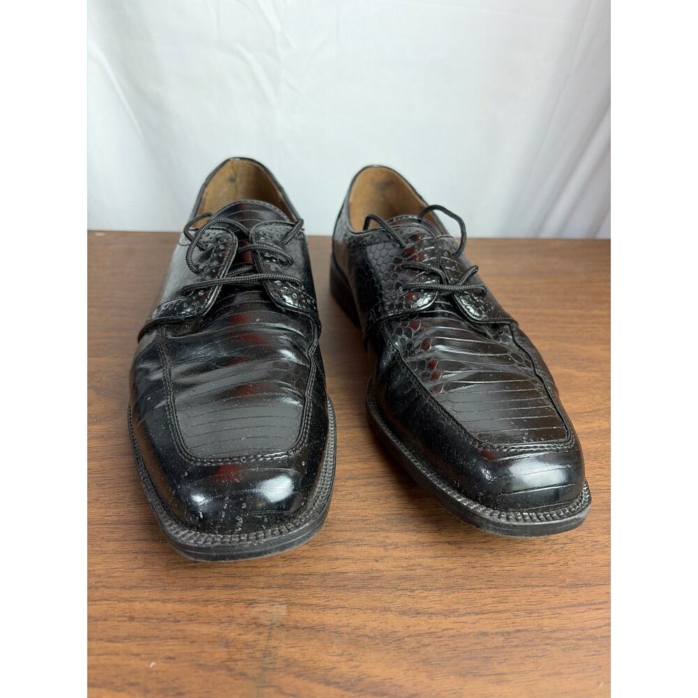 Chancellor Mens Black Exotic Snakeskin Dress Shoes Apron Square Toe Oxfords 10.5